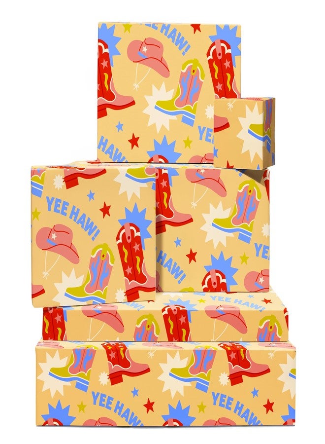 CENTRAL 23 Cowboy Wrapping Paper - 6 Sheets Of Funny Gift Wrap - Yeehaw! - Boots And Hats - For Men Women Boys Girls - Birthday Anniversary Bridal Shower - Recyclable - Image 1